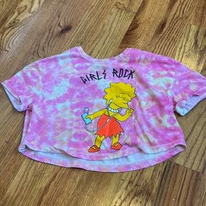 Girls rock pink tie die cropped te